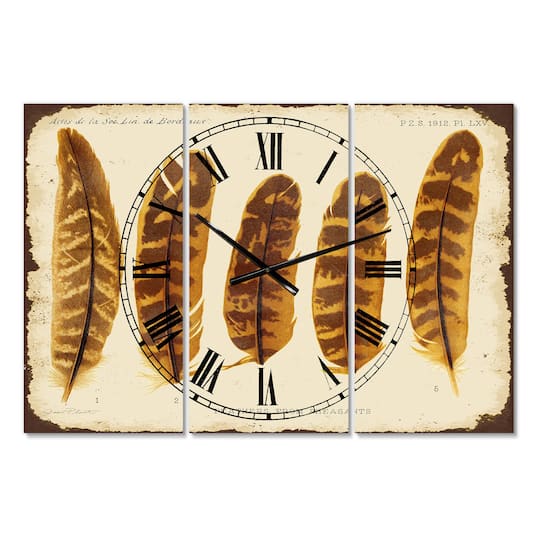 Designart Five Pheasant Feathers Multipanel Wall Clock